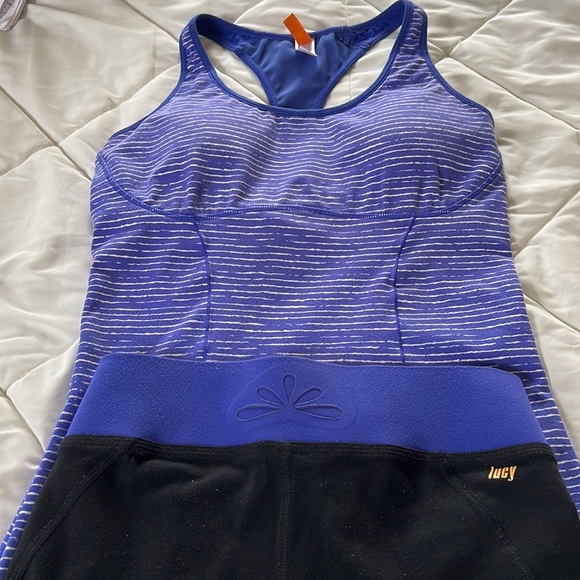 LUCY brand bluish purple 2pc set tank top and cropped legging gym attire sizeS/M - Picture 3 of 16